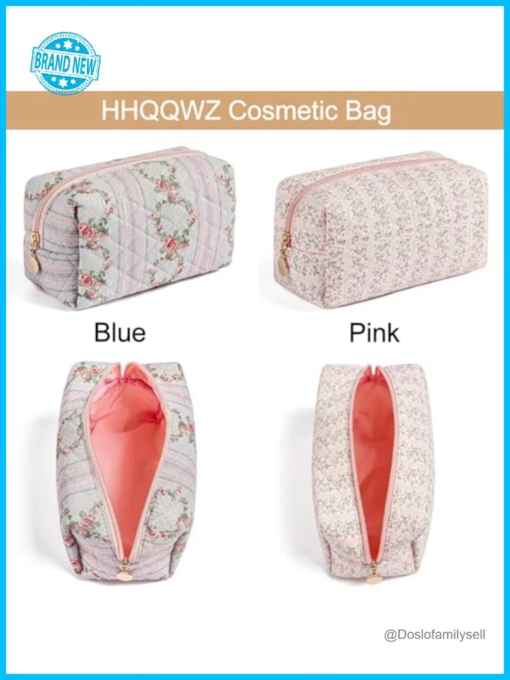 Travel Cosmetic Bag Zipper Makeup Pouch Floral Toiletry Organizer Large Capacity